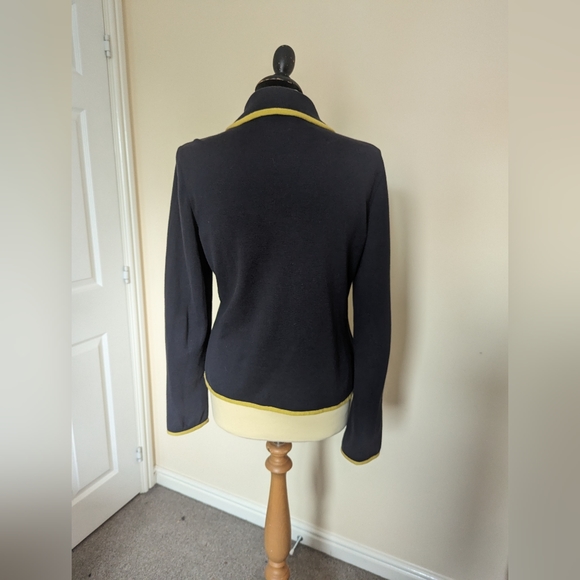 Laura Ashley Navy Mustard Blazer 100% Cotton Size 12 - Picture 4 of 11